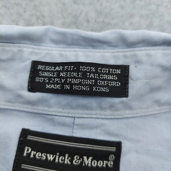Preswick & Moore Men's Button Down Light Blue Shirt 16/34  Made in Hong Kong - Picture 6 of 12